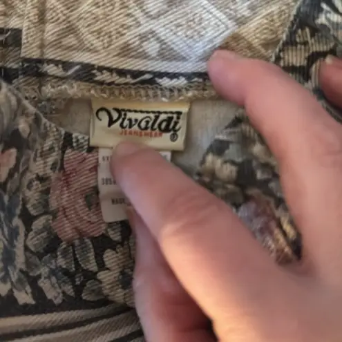 Vivaldi jeanswear vintage floral denim patterned pencil skirt size small Pink