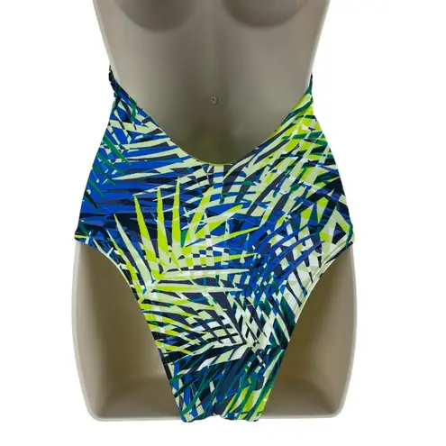 Aerie  Tropical Leaf Print Plunge V Neck Lace Up One Piece Swimsuit Size S