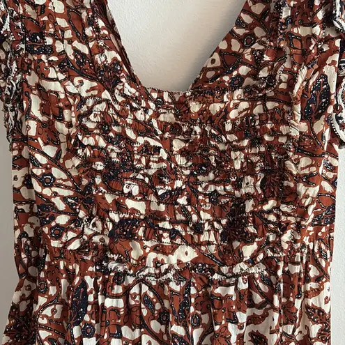 Love the Label Maxi Dress Ruffle Shoulder Square Neck Small Brown