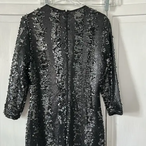 Hunter Bell  Black Sequin Sheath Dress 3/4 Sleeve - Size 6
