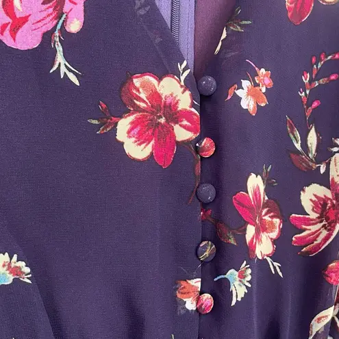 Lulus Womens Floral Purple Vneck Chiffon Long Sleeve A