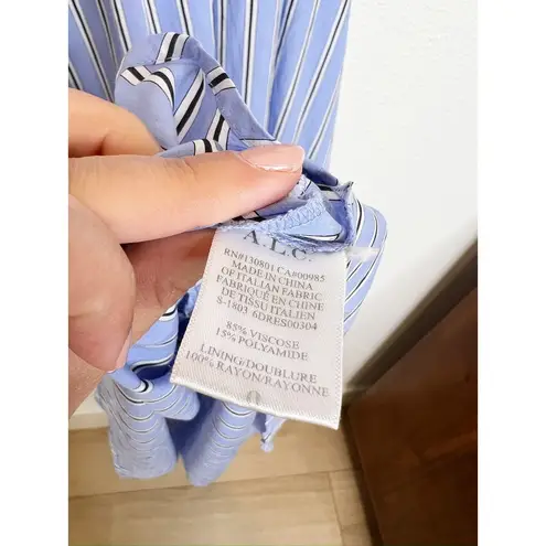 ALC Frank ALC Blue Striped Cabrera One Shoulder Midi A Line Knee Length Dress US 0