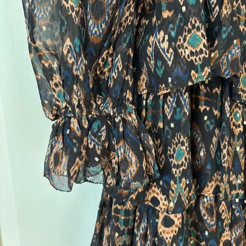 Ulla Johnson Esma Mini Dress Onyx Ikat Size 2 Ruffle Silk Georgette Metallic S