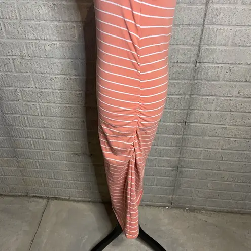 Isabel Maternity Coral White Striped Short Sleeve Midi Dress Size Medium