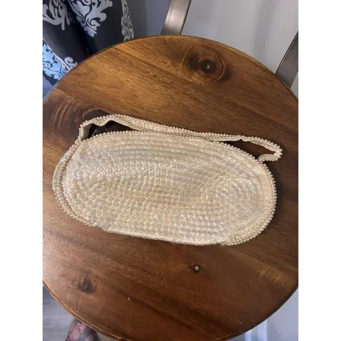 Vintage Sequin Beaded Pearl Clutch Bag Made In Japan Zipper Cocktail Formal