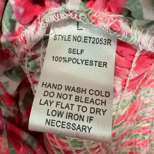 Peach Floral Ruched Women's Top Size L Pink Size L