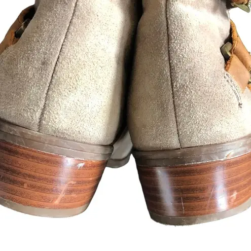 Ralph Lauren Lauren  Mehira Leather Suede Booties Sz. 7.5 Tan Brown Buckle Detail