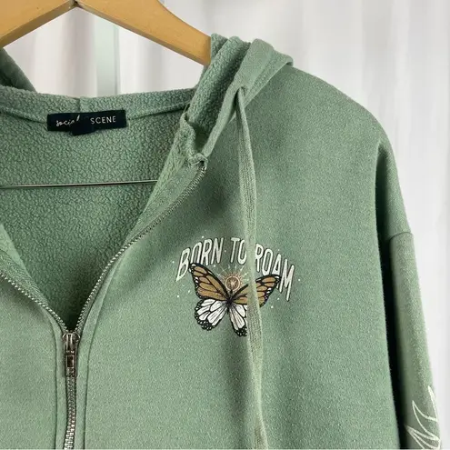 Social Scene Small Boho Born To Roam Desert Butterfly Graphic Zip Hoodie Jacket Green