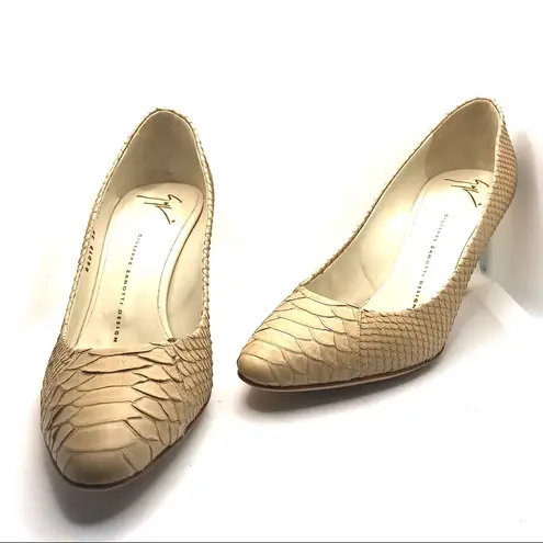 Giuseppe Zanotti BEIGE LEATHER SNAKESKIN EMBOSSED PUMPS (39)