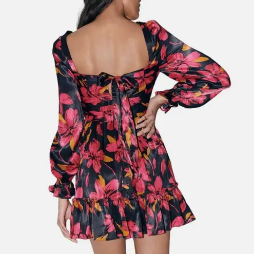 Saylor Fritz Floral Print Long Sleeve Babydoll Dress Sz M Black Multi Floral