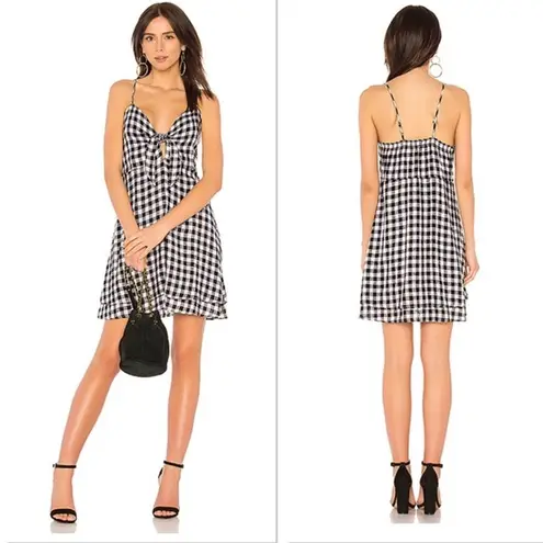 Rails Black & White Gingham Plaid Front Tie Cutout Sleeveless Mini Dress Small