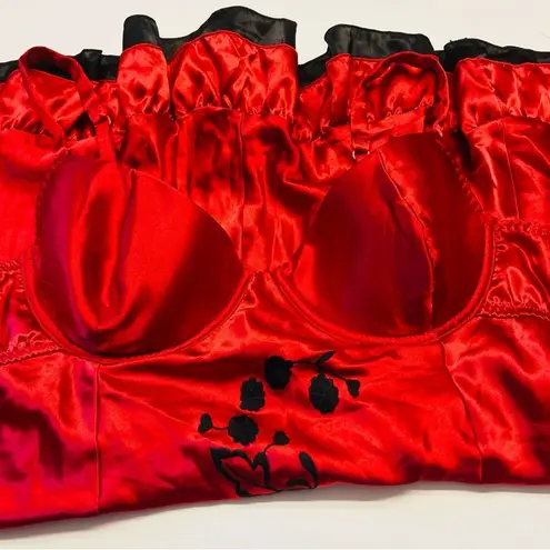 Fredrick’s Of Hollywood Teddy Slip Satin Lace Silky Lingerie Gown Size 38 Red Pink Size L