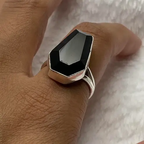 Onyx 925 Silver Natural Black Gemstone Coffin For Men Woman Ring Size - 8.75 RGN-785