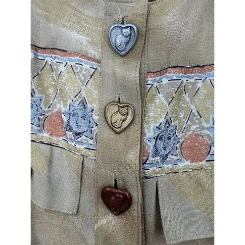 Vintage 90's | S | Cropped Tie Front Blazer Top Sun Moon Kitty Buttons