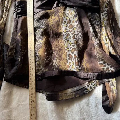 Saint Tropez West Y2K 100% Silk St. Tropez West Animal Print Bell Sleeve Blouse Brown Cheetah M