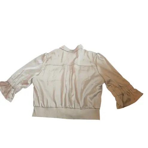 Kate & Mallory Beige Jacket Womens Medium Ruffle Sleeve Zip Up Collared