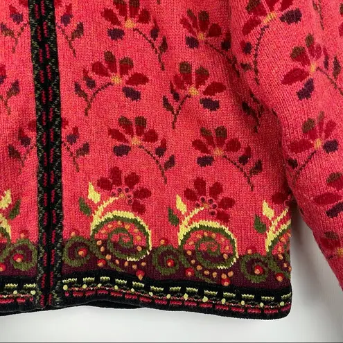 Icelandic Design Womens Zip Up Wool Textured Sweater Jacket Red Size M