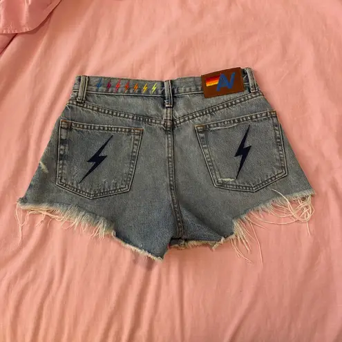 Aviator Nation Mid Rise Boyfriend Cutoff Jean Denim Shorts in Super Light