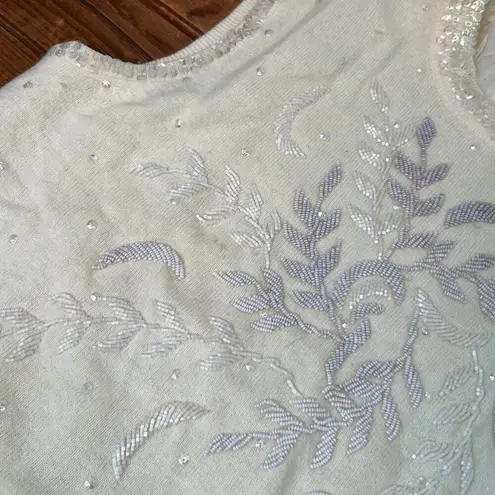 Women’s Vintage 1950s Angora wool formal festive beaded sweater size small