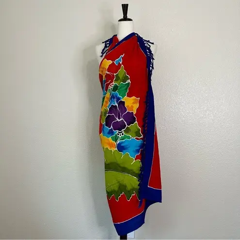 Boho Floral Fringe Sarong or Beach Blanket Blue Size undefined