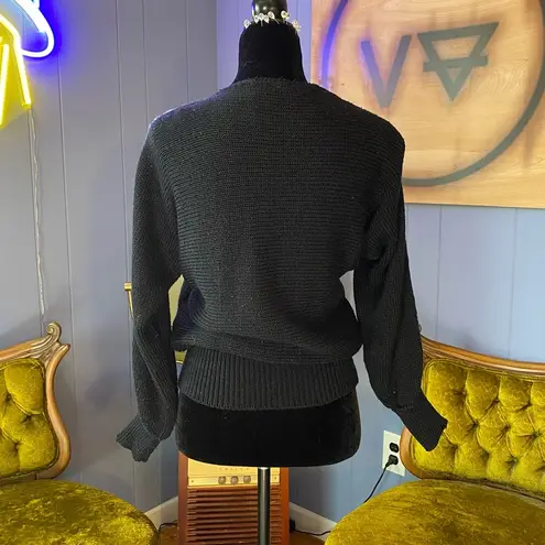 Vintage 80s Cream and Black Angora Lambs Wool Blend Batwing Sweater Size undefined