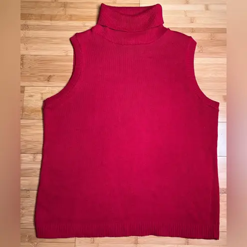 Womens Red 100% Cotton Minimalist Pullover Sleeveless Turtleneck Sweater,USA|LRG Size L