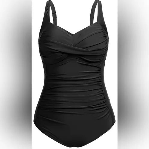 Yonique Women One Black Swimsuit Tummy Control Bathing Suit Twist Front Ruched Size 22W