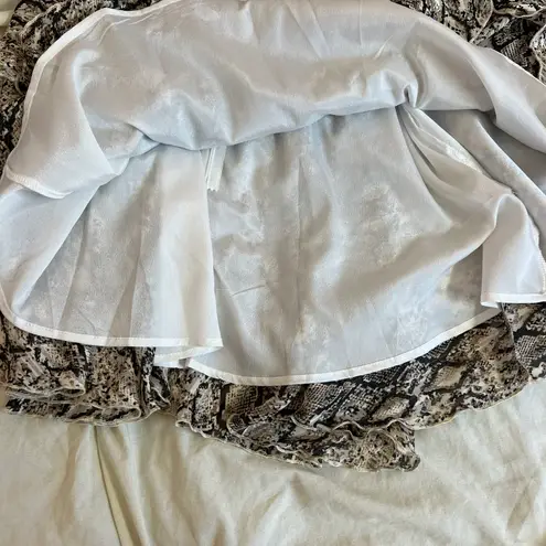 Y2K Snake Print Plunge Neckline Gray Animal Pattern Mini Dress Size Medium Tan