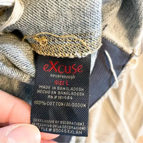 Excuse Womens Denim Blue Cropped Raw Hem Denim Jacket Size L Size L