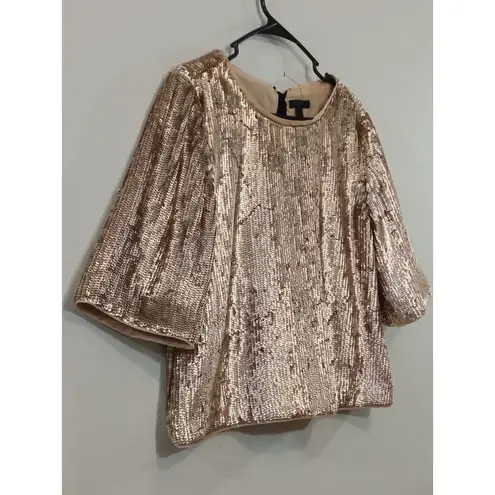J. Crew Women’s Top Sequin Black Ribbon Zip Back Closure Gold MSRP $148 Size 8