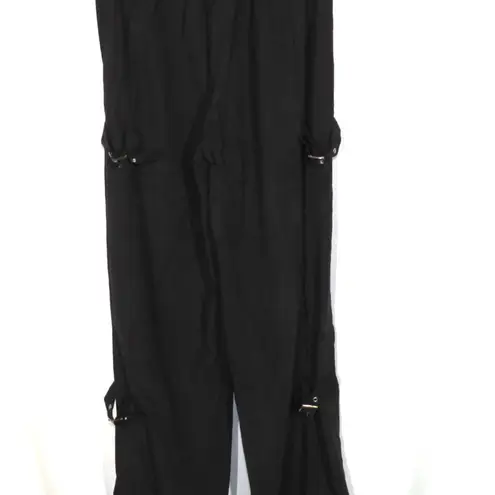 Halara NWT dark gray/black side leg suede feel pant with side buckles. Size M