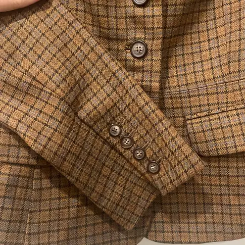 Sundance Brown Plaid Wool BlazerStudded Collar Boho Academia Grunge size 6