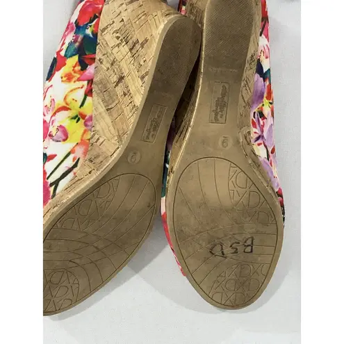 Womans Dex Flex Comfort 9 Pink Muliicolor Slip On Open Toe Cork Wedge Sandal