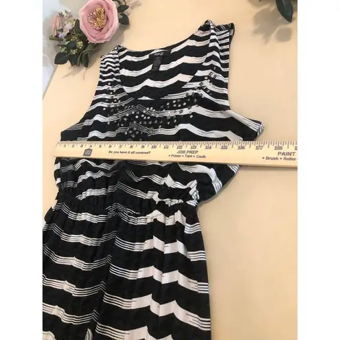 Style & Co  Maxi Dress Womens PM Black White Sleeveless Striped Boho Print