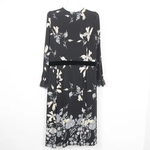 Susan Graver Pet Printed Liquid Knit Lace & Velvet Trim Midi Dress Size XL