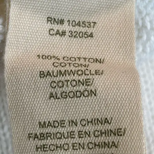 Tiny White Knit Sweater Yellow Sunburst Flower Embroidery Crewneck Pullover Size L