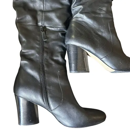 Tahari Felix Leather Heeled Boots Black Sz 11