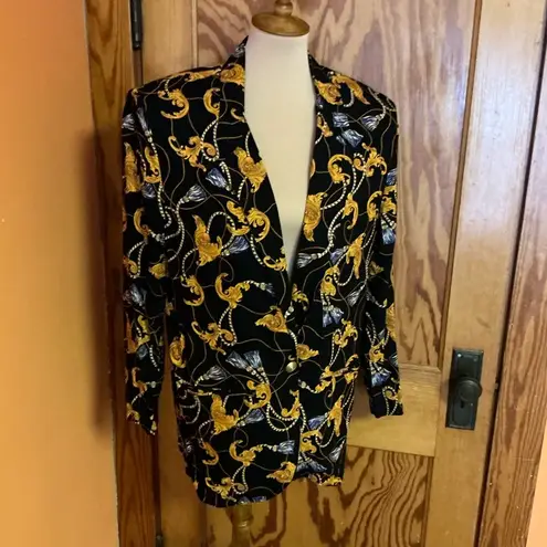 Vtg 90s hunters run baroque print blazer Black Size M