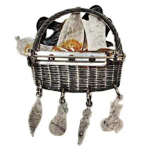 Gardeners Basket Veggies Vegetables Dangles Gift Vtg Cottagecore Grandmacore 2" Gray