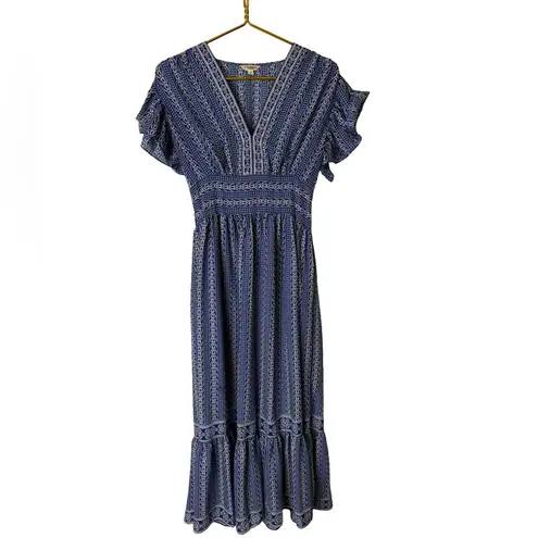 Max Studio 💙✨  Blue Flutter Sleeve Floral Tiered Maxi Dress 🌸 Size S – EUC