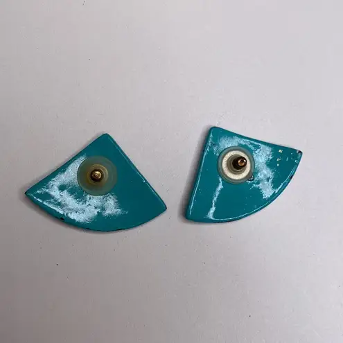 Vintage Earrings Blue & Gold Flecks Triangular/Fan Shaped EUC OS Artsy Abstract