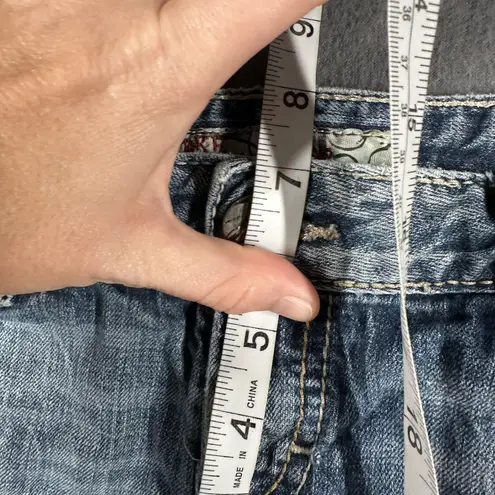 BKE Denim Stella Jean Shorts Womens 30 Blue Distressed Embroidered Flap Pockets