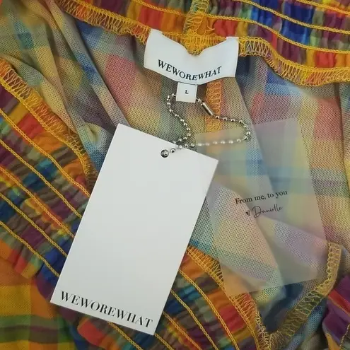 We Wore What ππ Plaid Print Smocked Mesh Pants ~ Swimsuit Coverup Large L NWT