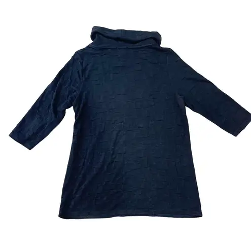 Peck & Peck Cowl Neck Textured Tunic Top Women's Size XL Black Rayon 3/4 Sleeves