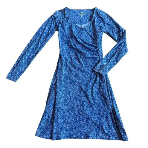 Kuhl Long Sleeve Stretch Dress Blue Boho Print Ruched Comfy Size Small Women's