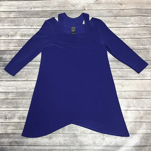 Clara Sun Woo Indigo Blue Cut Out Collarbone 3/4 Sleeve Rounded Hem Tunic XS