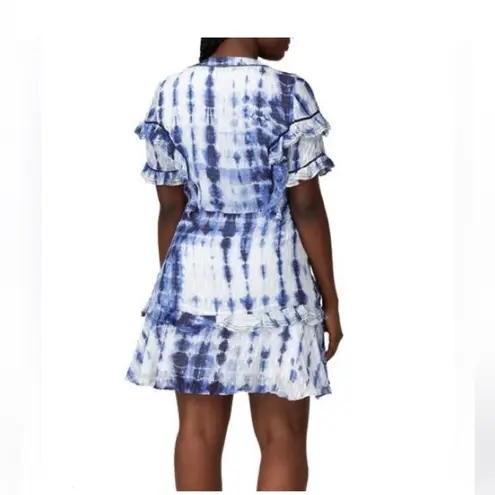 Tanya Taylor Dress Womens Size 6 White Blue Rhett Mini Silk Cotton Ruffle