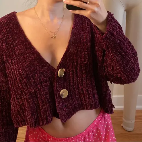 LF Fuscia Button Down Chenille Sweater - Image 5
