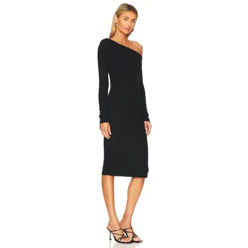 Enza Costa Knit One Shoulder Dress in Black Large New Womens Midi
