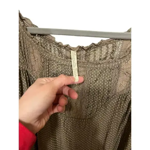 Magnolia Pearl Olive polka dot silk dress tunic one size Rare Vintage Brown